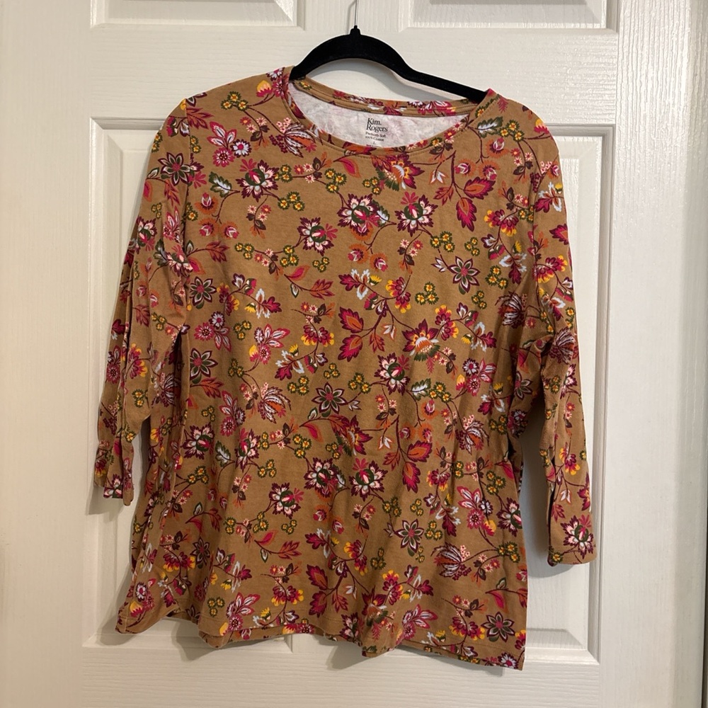 Kim Rogers Mustard Floral 3/4 Sleeve Tunic